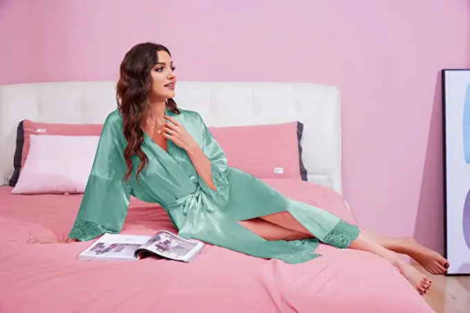 Bride Robes Silk Satin Lace Long Bathrobe