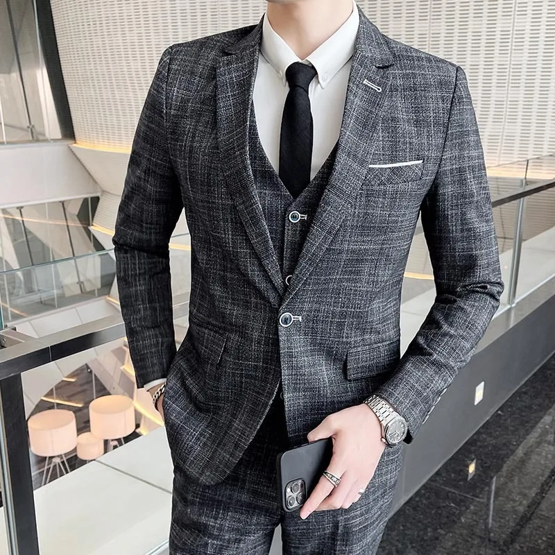 

Boutique 5XL (Blazer + Vest + Trousers) Men's Elegant Fashion Business Gentleman Italian Style High-end Formal 3-piece Suit