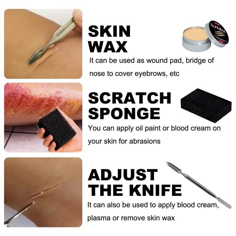 Halloween Makeup Kit Professional Face Body Paint Spooktacular Wound Scar Wax Makeup Fake Scab Blood Spatula Spooky Painting Kit 4