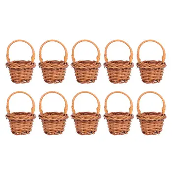 소형 꽃 바구니 핸드헬드 직조 바구니, 라탄 직조 미니 핸드 운반 바구니, 가정용 사무실 장식 바구니 장식품, 10 개