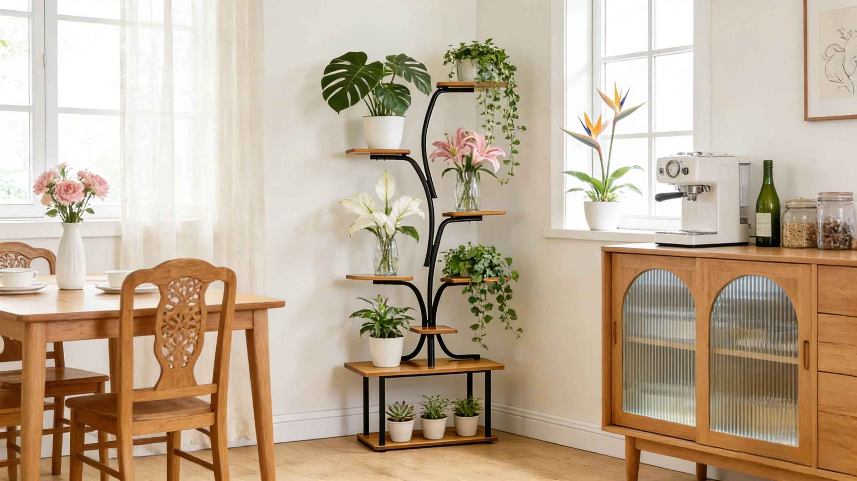 Metal Plant Stand Premium 8-Tier Tall Corner Flower Rack Space-Saving Display