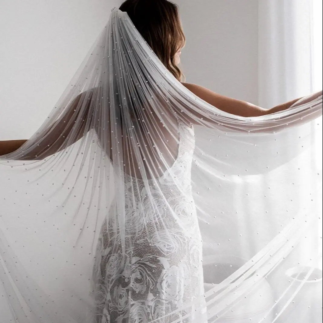 Pearl Trim Wide Cathedral Veil