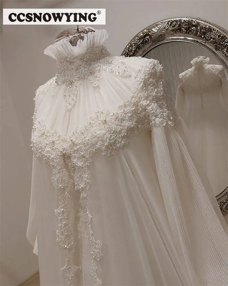 Fashion Chiffon Appliques Muslim Wedding Dresses Long Sleeve High Neck Islamic Bridal Gown Arabic Dubai Vestidos De Novia 5