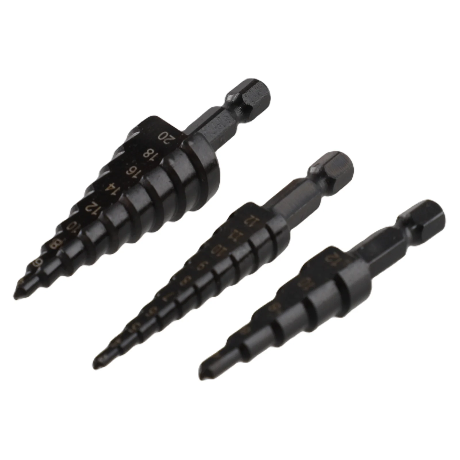 

3Pcs HSS Step Drill Bit Straight Groove Titanium Coated Wood Metal Hole Cutter High Speed Steel Core Drill Bit 3-12/4-12/4-20mm