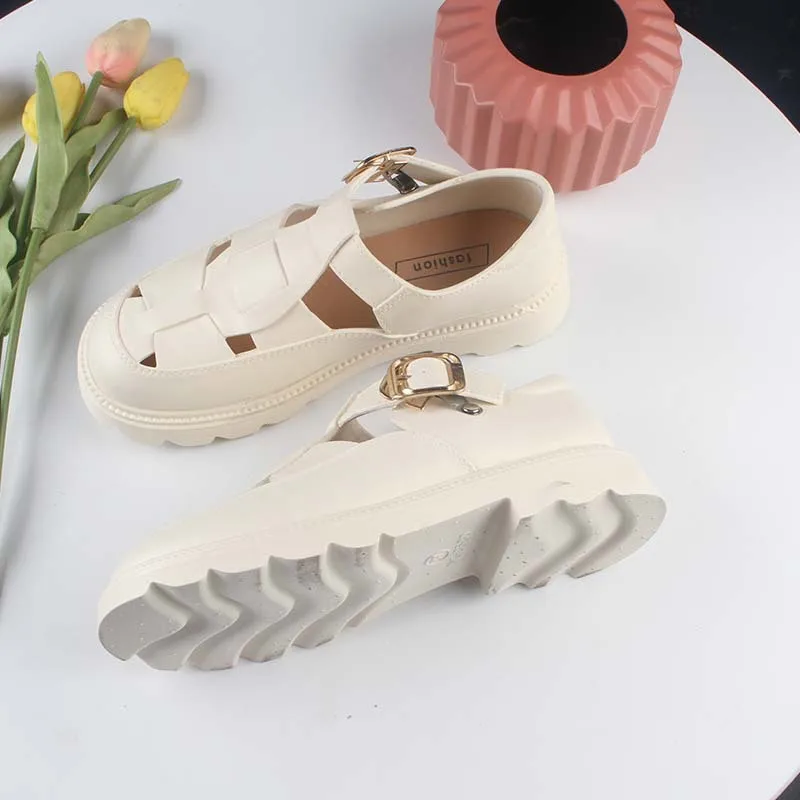 Summer Women's Platform Sandals Hollow Out Solid Color Casual Fashion Comfortable Lightweight Outdoor Walking Non-Slip Shoes