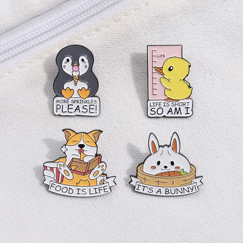 

Cartoon Anima LIFE IS SHORT SO AM I Enamel Pins Cute Duck Penguin Corgi Brooches Funny Phrase Badge Lapel Pin Jewelry Ornaments