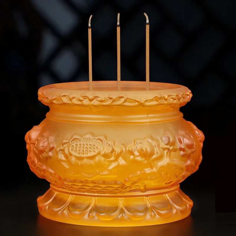Buddha Imitation Glazed Lotus Buddhism Offering Set Incense Burner, Water Supply Cup, Vase, Fruit Plate, Buddha Hall Decorations 4