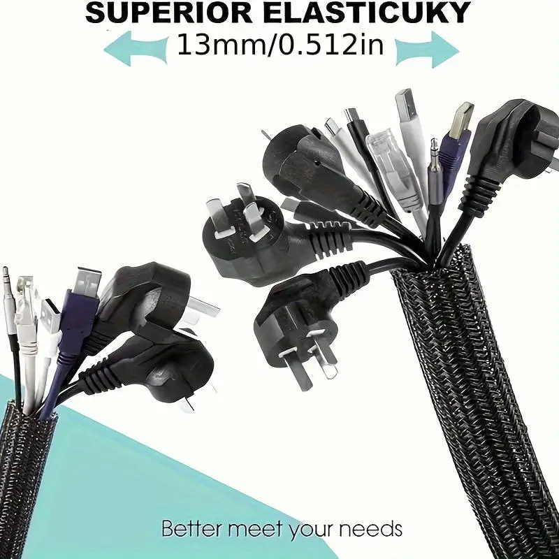 2M Braided Cable Sleeve PET Nylon Wrapping Cable Casing Cable Sleeves Wire for Desk PC TV Wire Protector Cable Wrap Cover