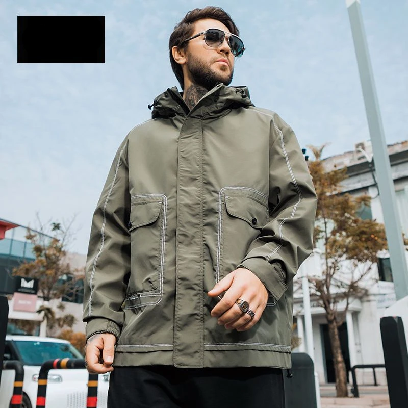 Men's Jacket Motorcycle Jacket Plus Size Fat Man Men's Coat Open Thread Hooded Windproof Coat Loose Top New