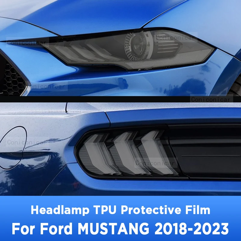 

Для FORD MUSTANG 2018-2023, передняя фара автомобиля, защита от царапин, ТИНТ передней фары, черная фотолампа, аксессуары, наклейка