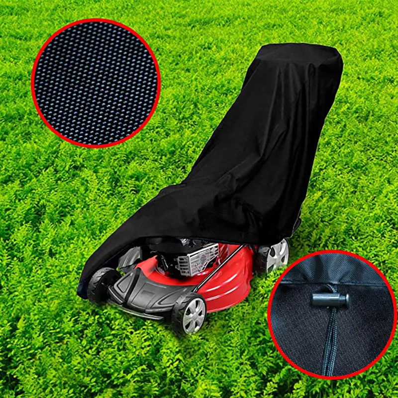 Outdoor Lawn Mower Cover 210D Polyester Oxford Cloth Waterproof UV Protection Universal Drawstring Black