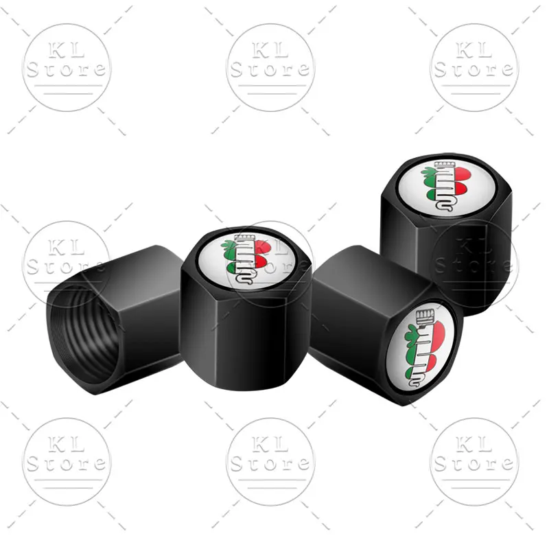 Set of 4 Premium Auto Exterior Logo Metal Tire Valve Caps Dust Covers