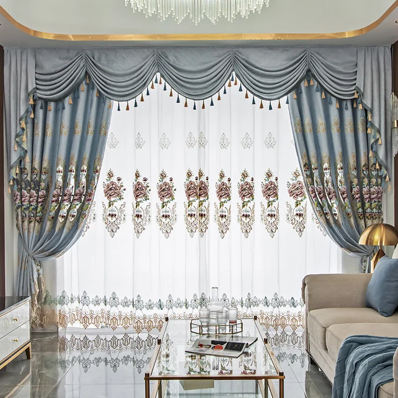 

New Curtains for Living Dining Room Bedroom High-end Luxury European Hollow Peony Valance Window Curtain Room Decor