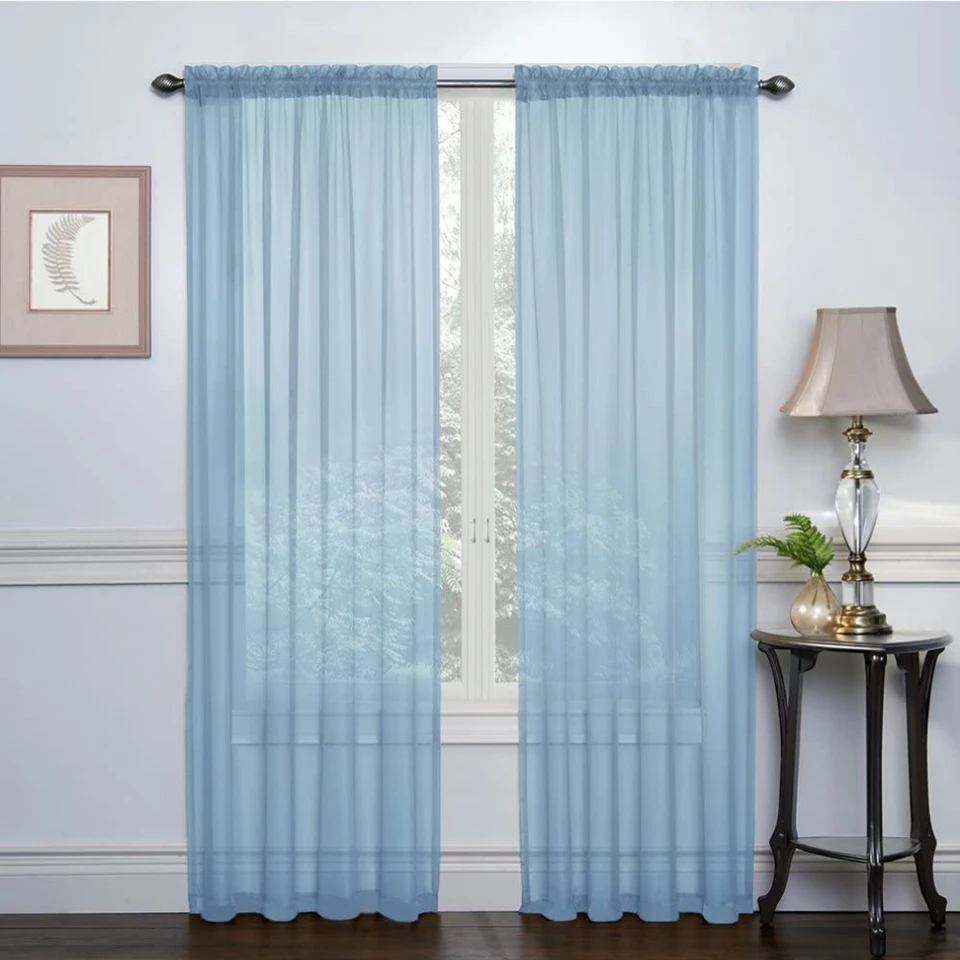Solid Color Semi Transparent Voile Window Curtains
