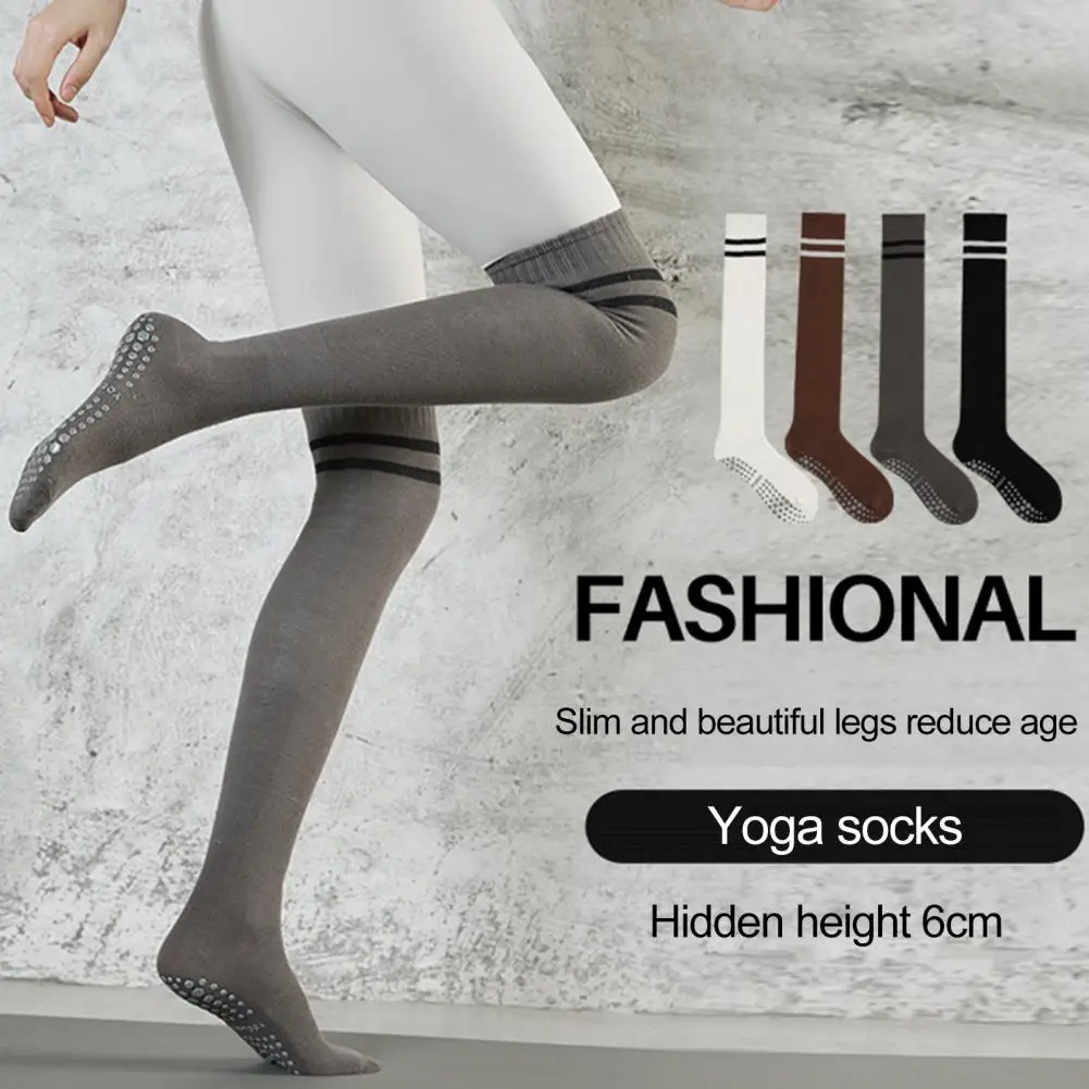 

1 Pair Warm Winter Yoga Stockings Over The Knee Sports Stockings Elastic Thick Anti-slip Yoga Long Socks Foot Protector