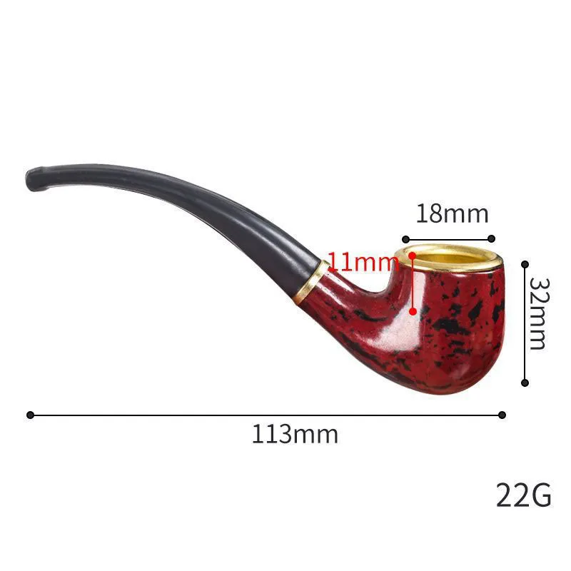 Herb Smoking Pipe Tobacco Pipe Smoking Pipe Imitation Wood Pipe Men's Classic Resin Pipe Old-Fashioned Dry Portable Copper Pot Bent Cigarette