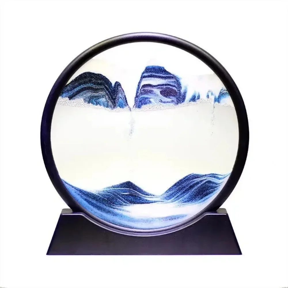 Sand Timer 3D Mobile Sand Painting Round Glass Deep Sea Sand Scene Hourglass Quicksand Crafts Office Home Decoration