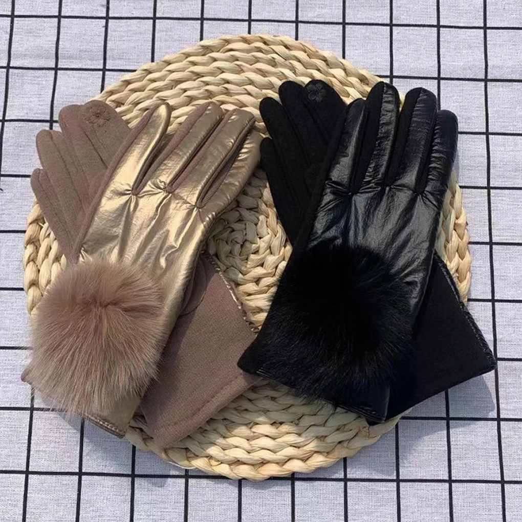 1 Pair Woman Thermal Gloves Pom Pom Motorcycle Snowboard Cycling Mittens