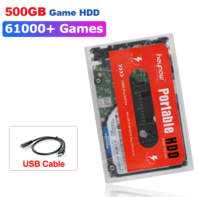 500GB HDD External Game Hard Drive Disk 65000+ Game 80+Game