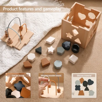 Wooden Box Toy Silicone Geometric Shape Blocks 3