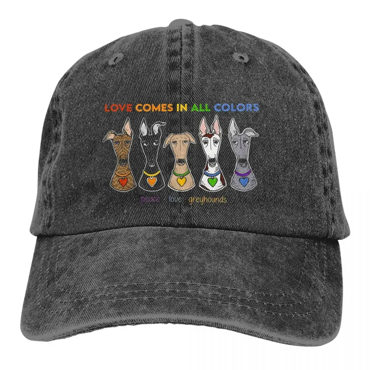 

Washed Men's Baseball Cap Peace Love Pride Graphic Funny Trucker Snapback Caps Dad Hat Geryhound Greyhounds Dog Golf Hats