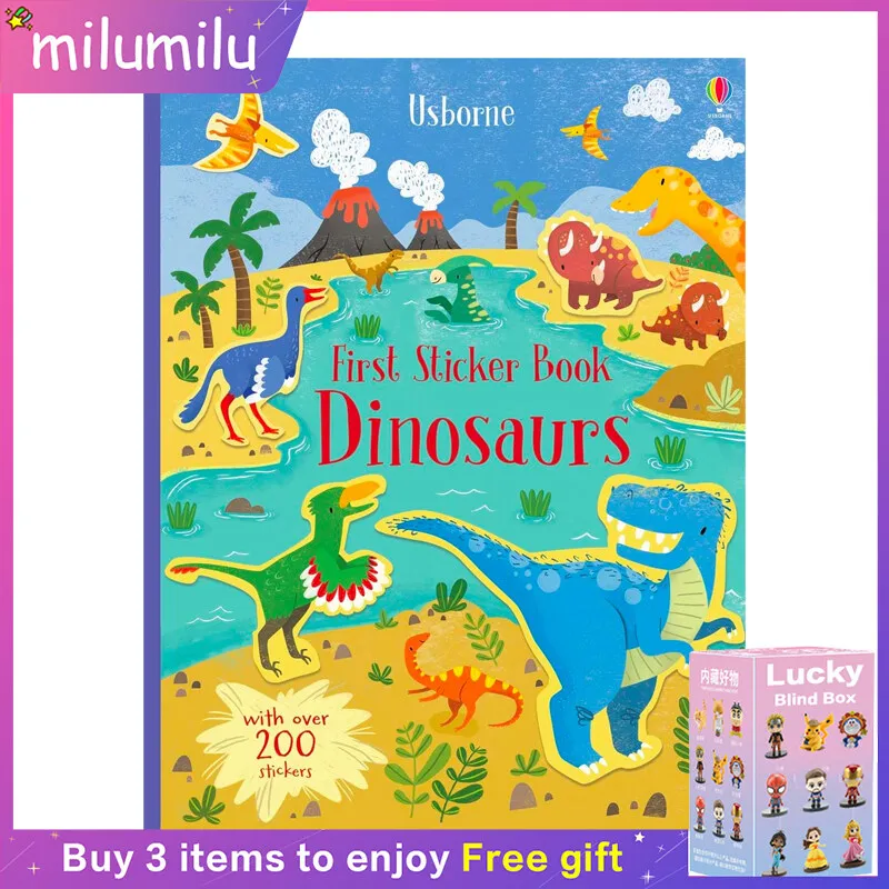 

MiluMilu Usborne Original Popular Education Books First Sticker Books Dinosaurs Colouring English Activity Story Picture Book