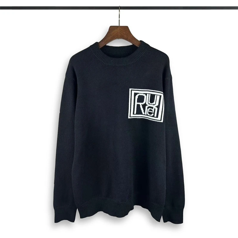 

23SS Knitted Square Rhude Logo Jacquard Sweater Men Women 1:1 High Quality Casual Black Oversized Kanye West
