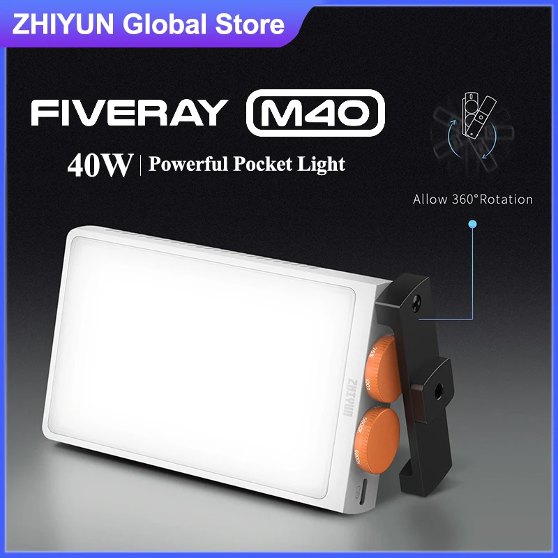 

Zhiyun FIVERAY M40 40W Mini LED Video Light 2700K-6200K 14000 LUX Pocket Light for Studio Photography for Youtube/Tiktok