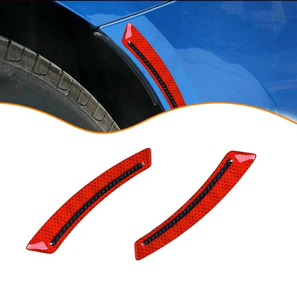 2pcs Carbon Fiber Auto Rear Wheel Eyebrow Fender Reflective Stickers Decals Decorate Strip Automotive External Parts Accessories