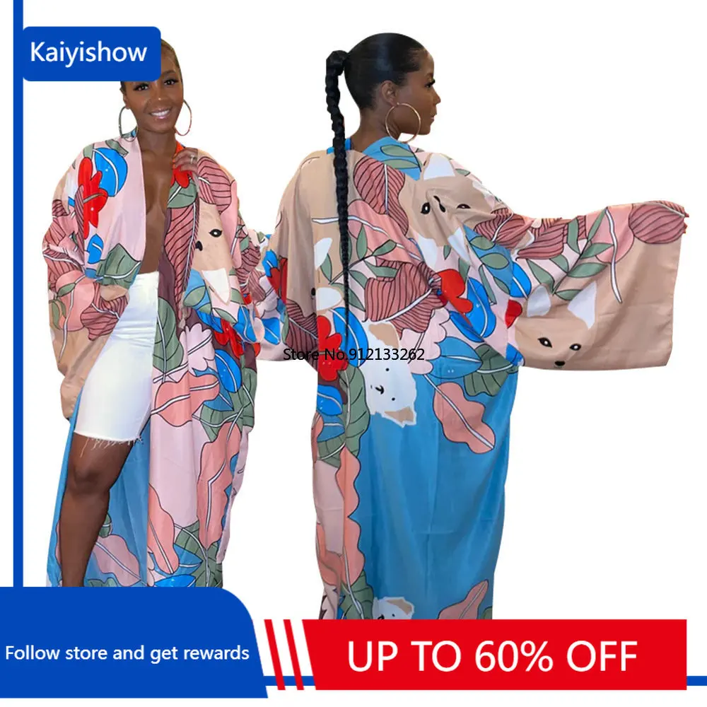 

Casual Trench Coat for Women Coat Silk Printed Fashion Long Sleeve Casual Loose Long Coat Jackets for Women