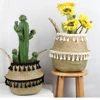 Boho Decor Wicker Baskets Storage Handmade tassels Storage Baskets Foldable Straw Wicker Rattan Seagrass Belly Garden Flower Pot 1