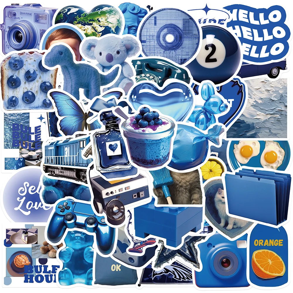 10/30/50PCS Blue INS Style Cartoon Stickers Aesthetic Decal Decorative Guitar Laptop Motorcycle Waterproof Graffiti Sticker Toy 30pcs fantastic beasts stickers laptop water bottle skateboard guitar waterproof aesthetic graffiti decal sticker packs kid toy