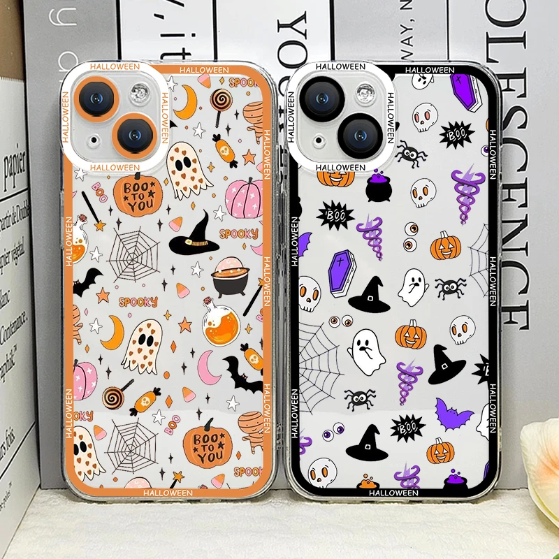 Spooky Cartoon Halloween Pumpkin & Ghost Clear Phone Case - Soft Cover s