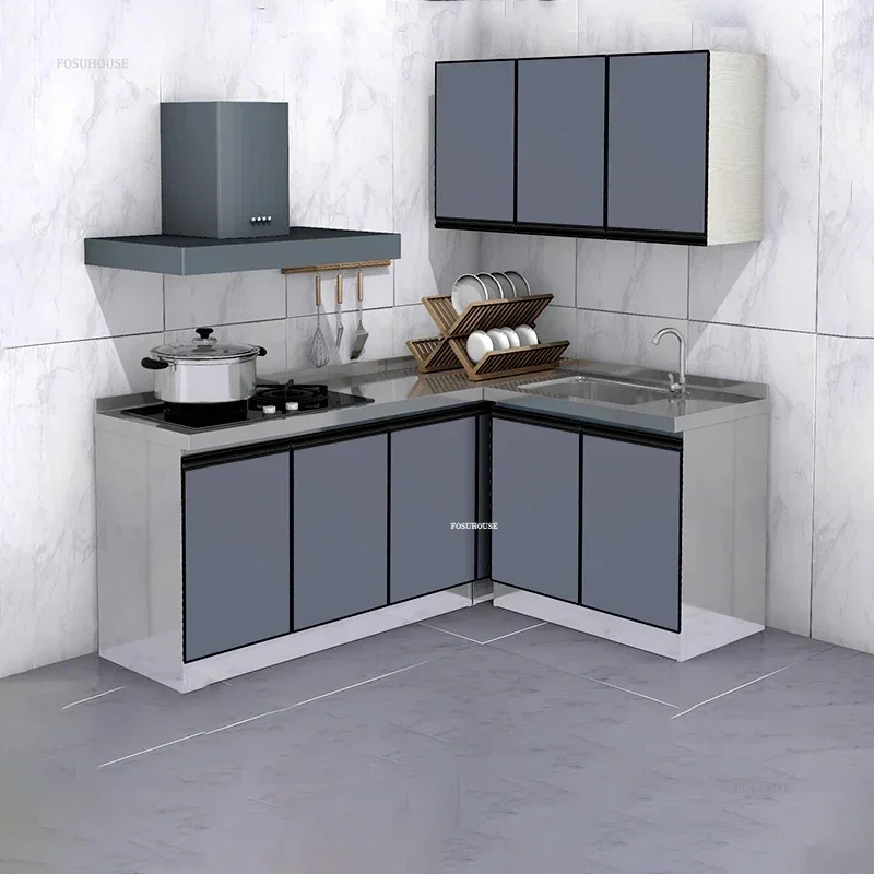 Stainless Steel Waterproof Kitchen Cabinets Household Furniture Rental House Kitchen Cabinet Kitchen Storage Sink Stove Cabinet 4