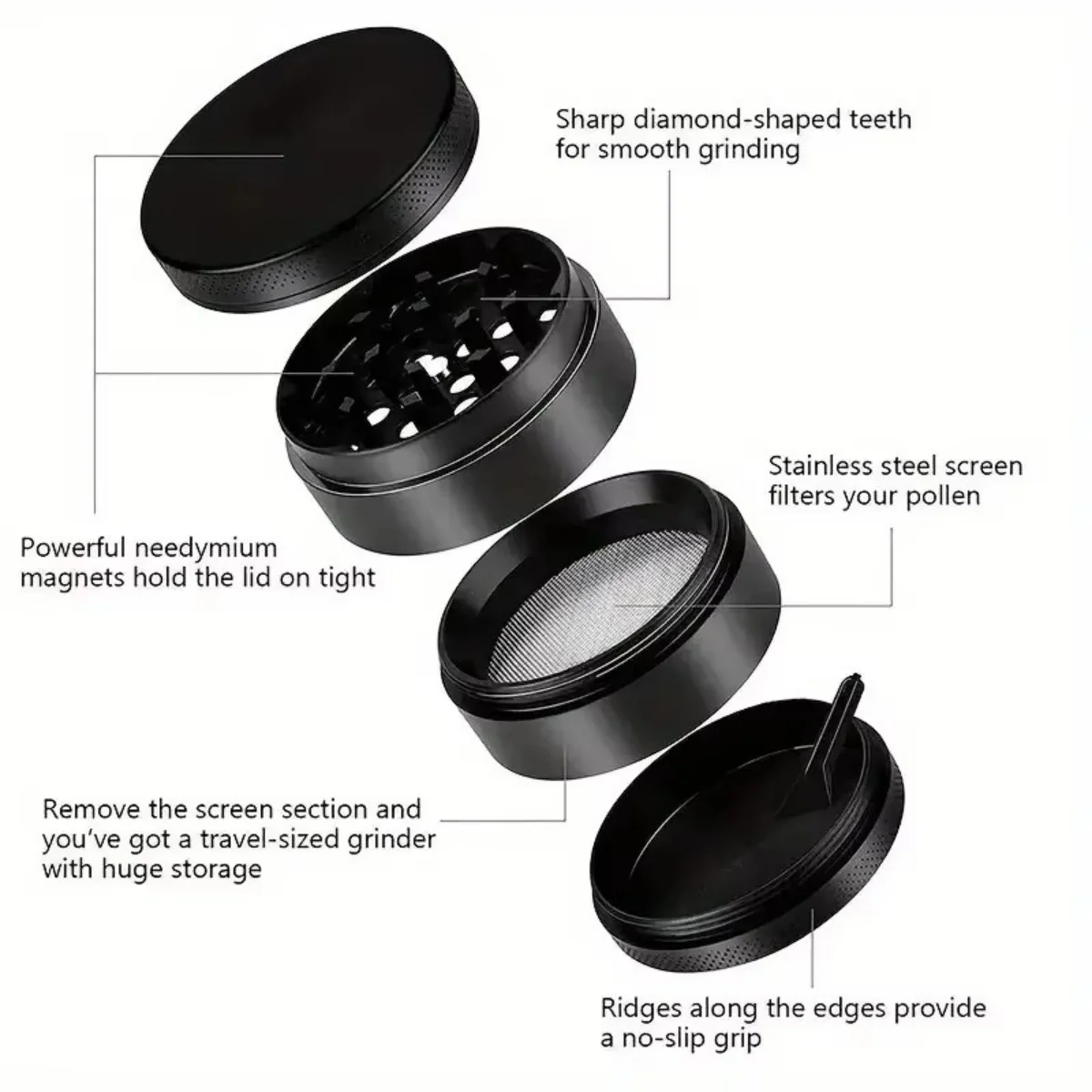 Premium 4-Layer Metal Herb and Spice Grinder - Manual Salt and Pepper Mill