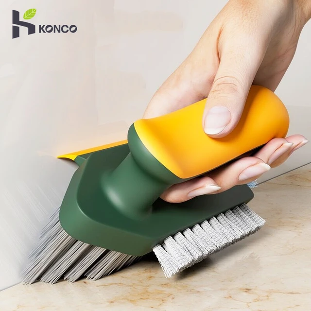 Scrubber Brush 4 in 1 Floor Scrub Brushes with Squeegee V-Shape Stiff  Bristles Cleaner Brush for Washing Windows Crevice Brush