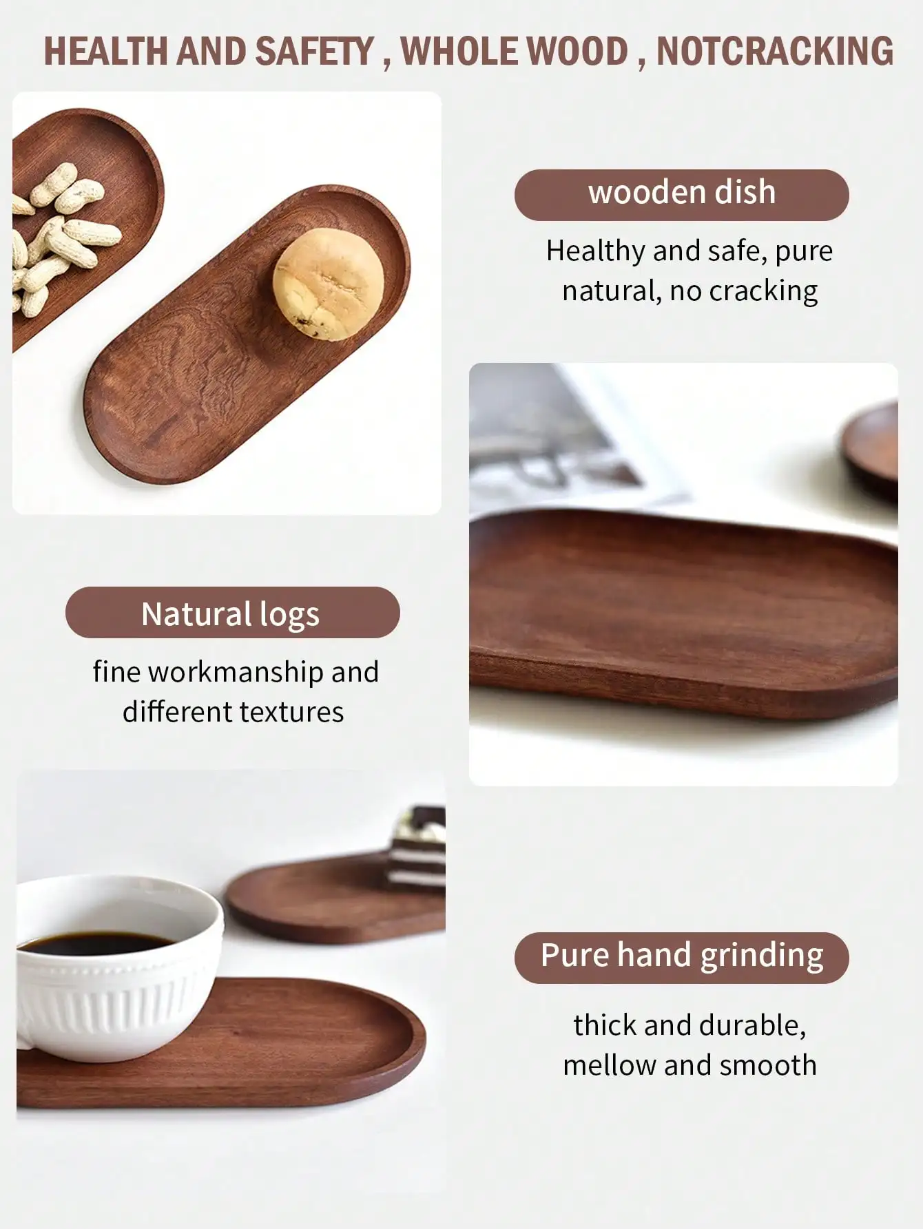 Leeseph Wooden Serving Trays Oval Wood Tray Platters for Serving Food Dishes Dinner Plates for Party Entertaining Appetizer