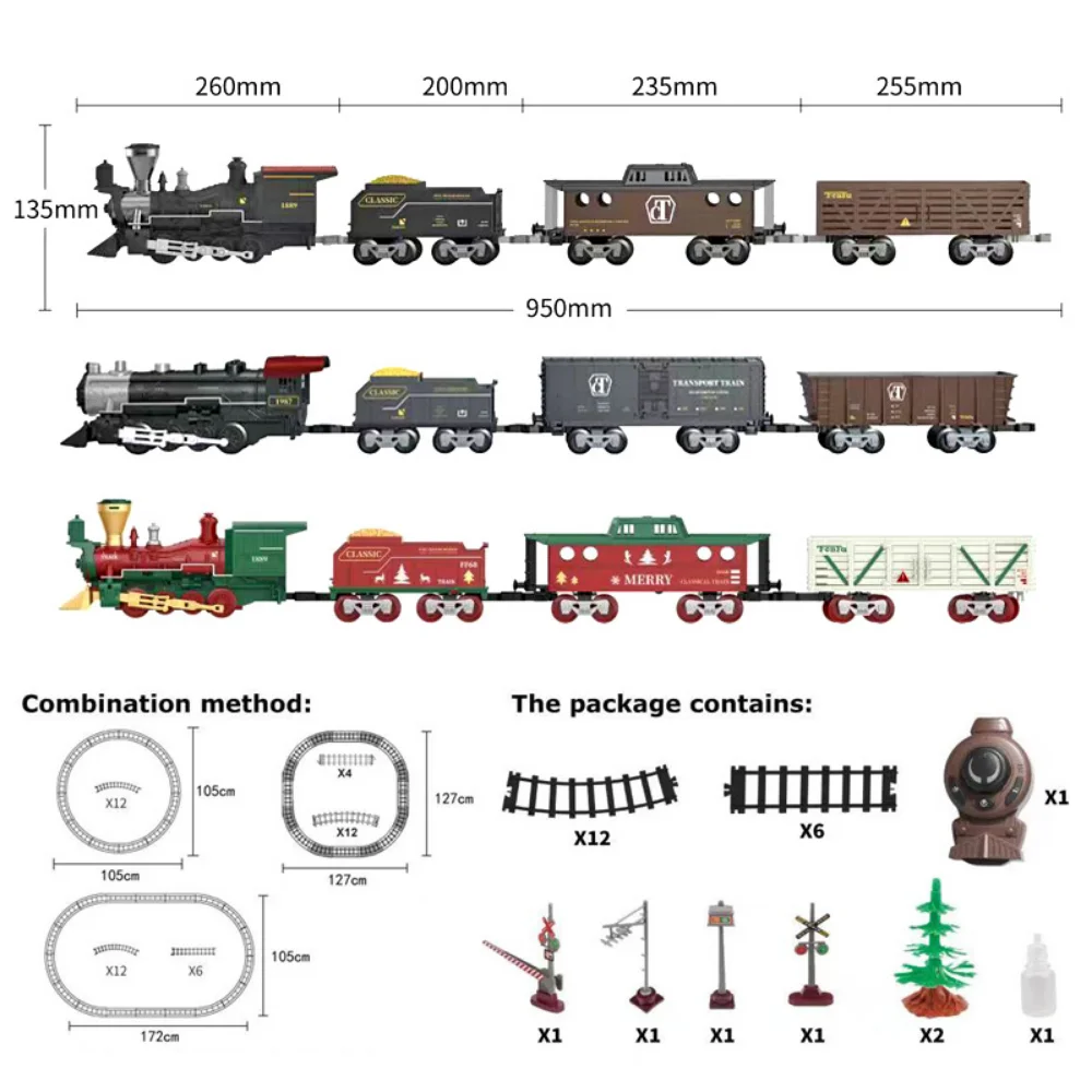 Electric Train Toy Remote Control Smoking Locomotive Rails Assemble DIY Tracks Set Children