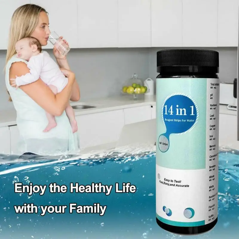 

Strips 14 in 1 Test Strips Swimming Pool Spa Reagent Strips for Water pH Chlorine Alkalinity Bromine Hardness Tools 40%off