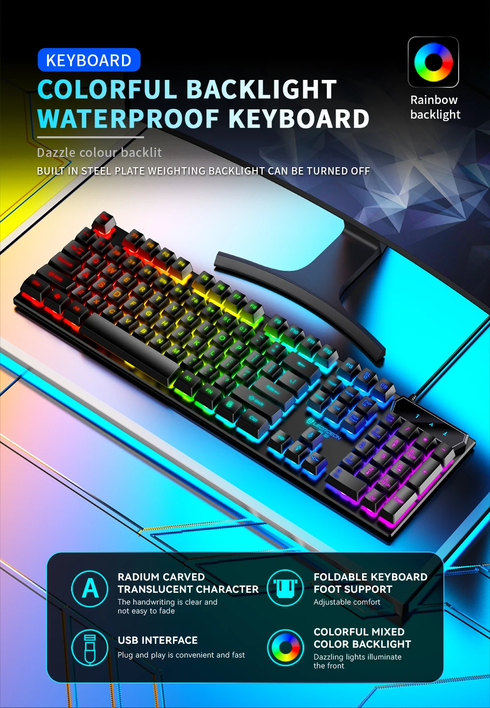 GX50 Mechanical 104-Key Feel Keyboard Rainbow Backlight Game Gaming Chicken Notebook Computer Office Keyboard Backlight gaming computer keyboard