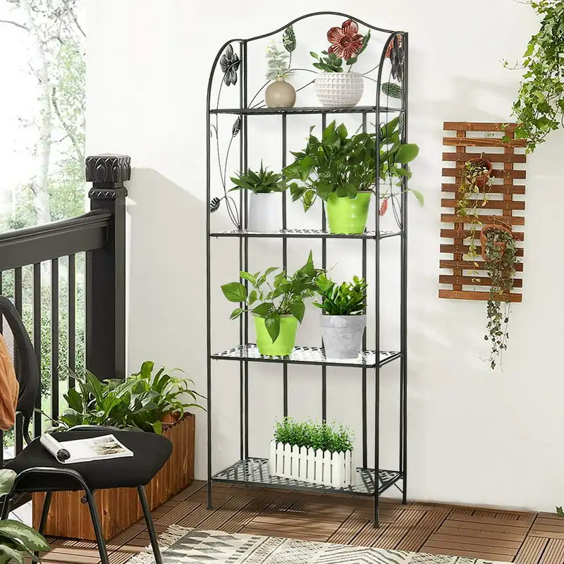 4-Tier Metal Plant Stand Indoor and Outdoor Flower Rack Metal Shelf Multifunctional Kitchen Baker's Rack Storage Shelving Plant 