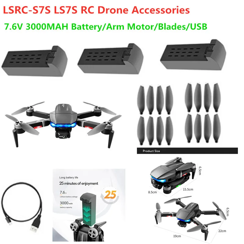 Ls7S Rc Drone Batteria 7.6V 3000Mah Batteria/Elica/Usb Per Lsrc-S7S Ls7S Rc Drone Accessori Ls7S Batteria Drone Ls7S Moto