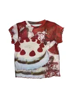 Sexy Striped Me T-irt Floral Print round Ne ort Sve Slim Fit Stberry Pattern Breathable Summer Casual Women's Top