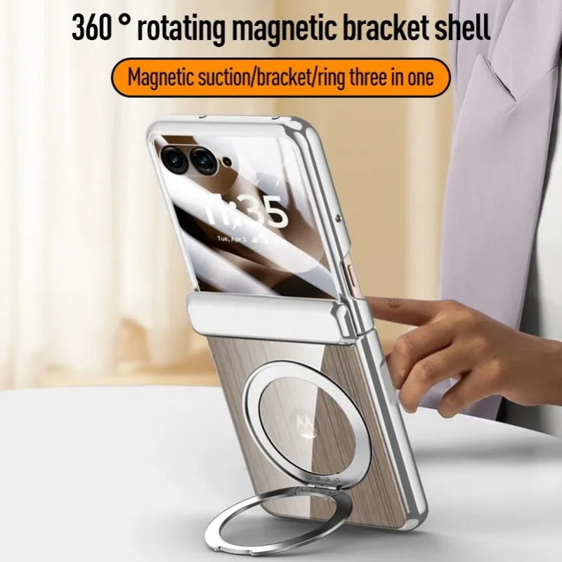 Magnetic Metal Ring Holder Clear Tempered Glass Phone Case with Spring Protection