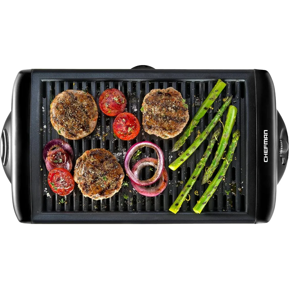 

Electric Smokeless Indoor Grill w/Non-Stick Cooking Surface&Adjustable Temperature Knob from Warm to Sear for Customized BBQing