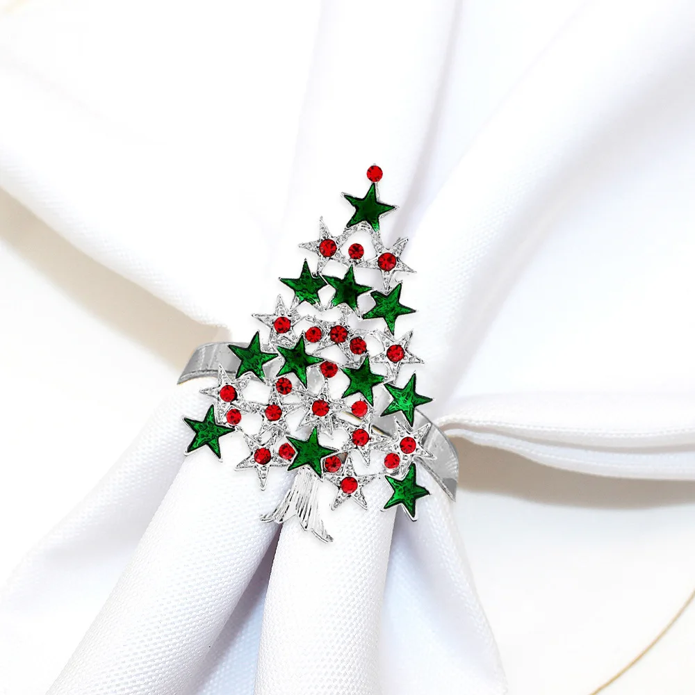 

New Christmas Tree Napkin Ring With Color Diamonds Creative Table Accessories For West Restaurant Wedding Christmas Decoration