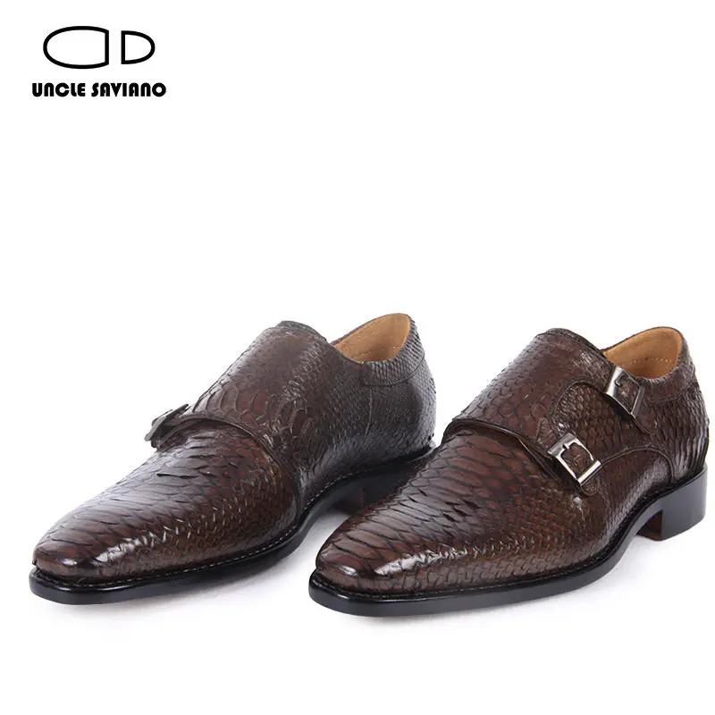 

Uncle Saviano Luxury Double Monk Straps Men Dress Shoes Wedding Best Man Shoe Prints Genuine Leather Designer Formal Shoes Men