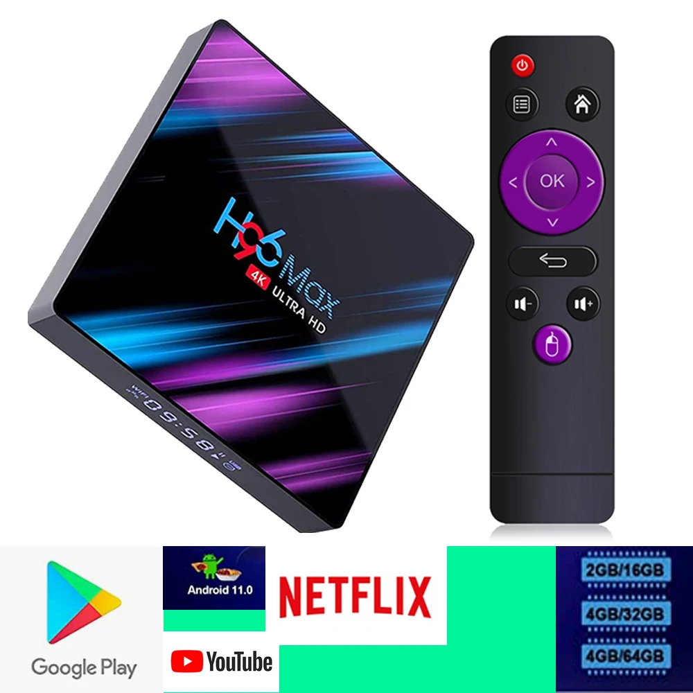 4K Smart Tv Box Android 11 H96 Max Hd Con 2.4G Wifi Hd 4Gb Ram 32Gb Rom Wifi Per Netflix 3.0 Dlna Tv Set-Top Box Media Player