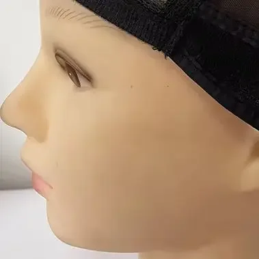Berretto per parrucca in pizzo per realizzare parrucche 56 cm con cinghie regolabili Tessitura elasticizzata Berretto con parte a U Cappello per retine per capelli a cupola da donna nera - immagine 2