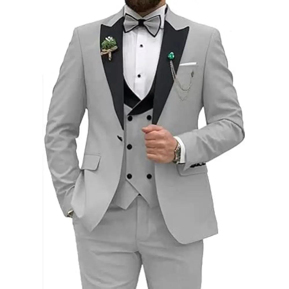 Slim Fit Men's Solid Formal Business Wedding Groom Suits 3-Piece Set Peak Lapel Single Breasted Blazer Vest Trousers Sets